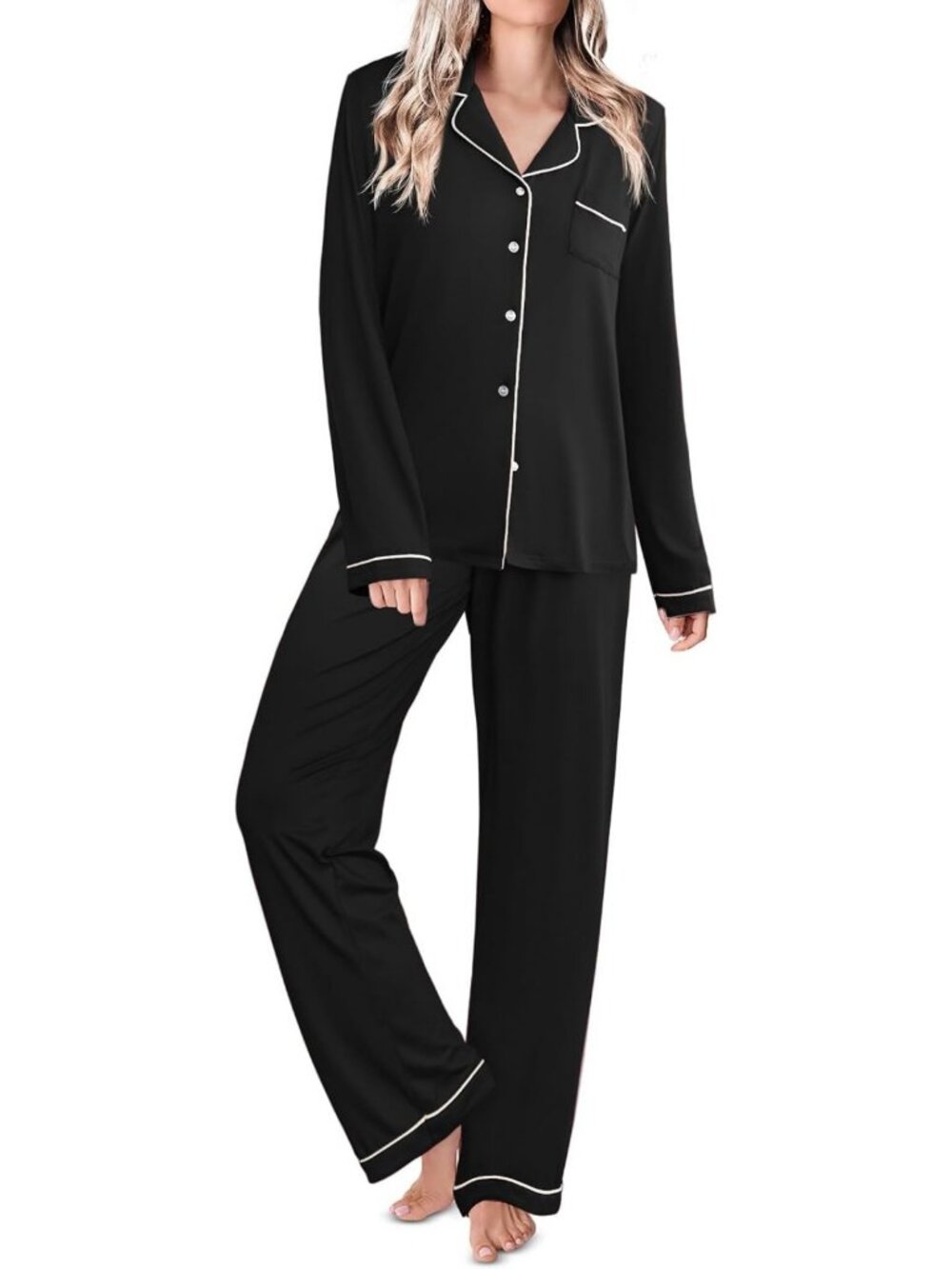 Cozy Women's Long Sleeve Pajama Set | Classic Button-Up Sleepwear PJs